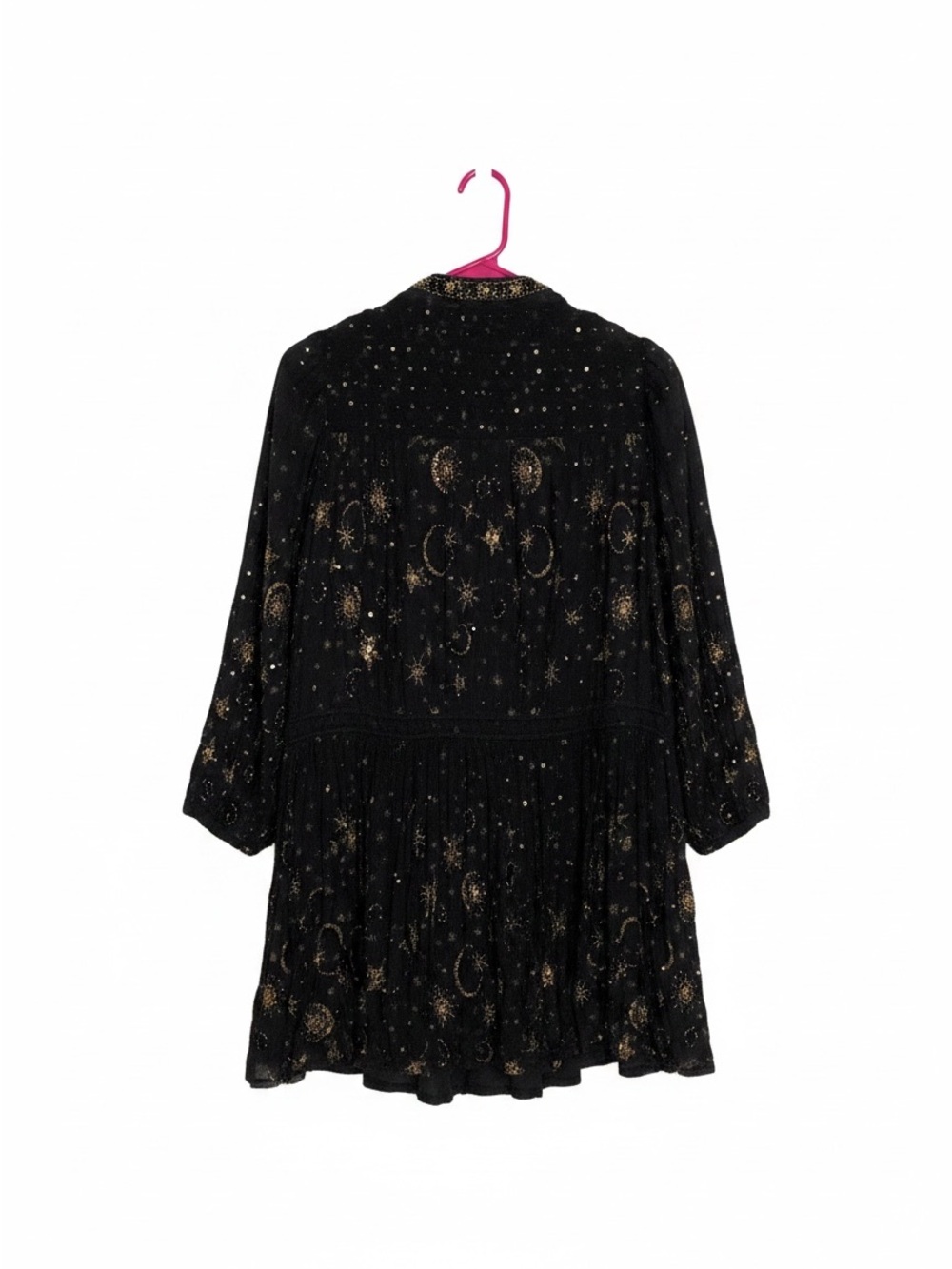 All Saints Black Isobella Selene Dress with Gold Celestial Print - Sz 6 - Picture 2 of 4
